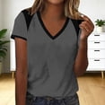 thumbnail image 4 of Enjoytime Short Sleeve Tops for Women Patchwork V-Neck T-Shirt Summer Business Casual Basic Tees, 4 of 6