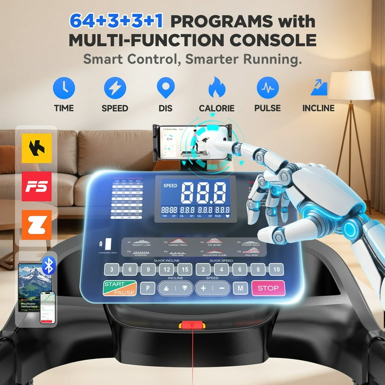 Famistar Folding Treadmill, 15 Auto Incline, 10MPH, 300lbs