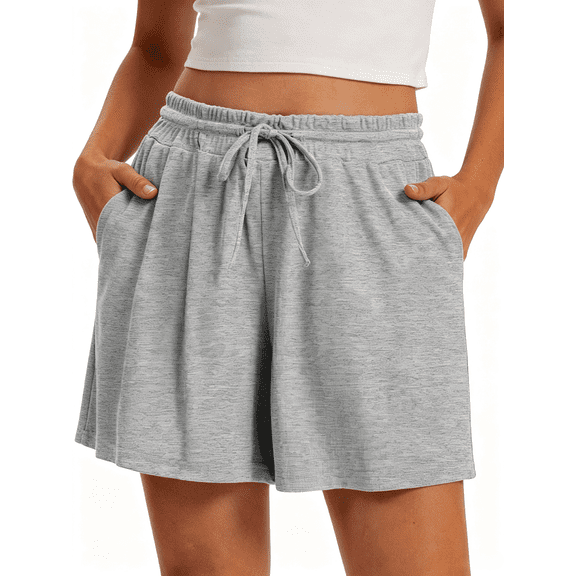 Airmenty Athletic Shorts for Women Summer Casual Elastic High Waisted Wide Leg Shorts Pull On Short with Pockets S-2XL
