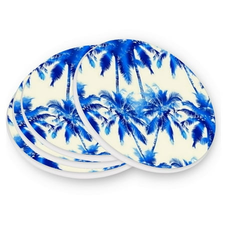 

Round Coasters Modern Style Ceramic Coaster Waterproof and Durable Drink Coaster Coasters set of 4 Customizable Coasters 1pc Blue Palm Trees