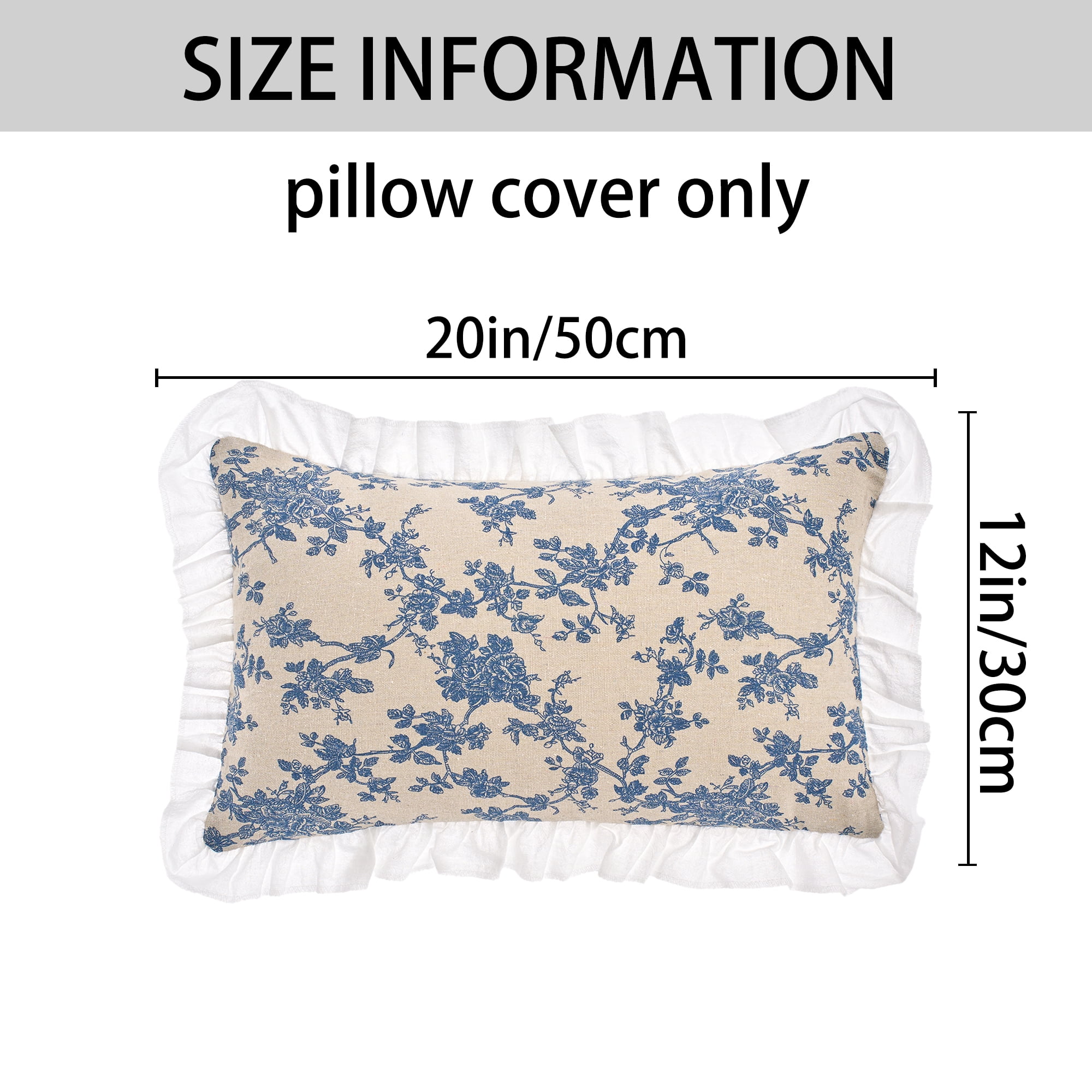 Unique Bargains Set of 2 Leaf Print Pillow Covers with Ruffled Trim Blue 20" x 12"