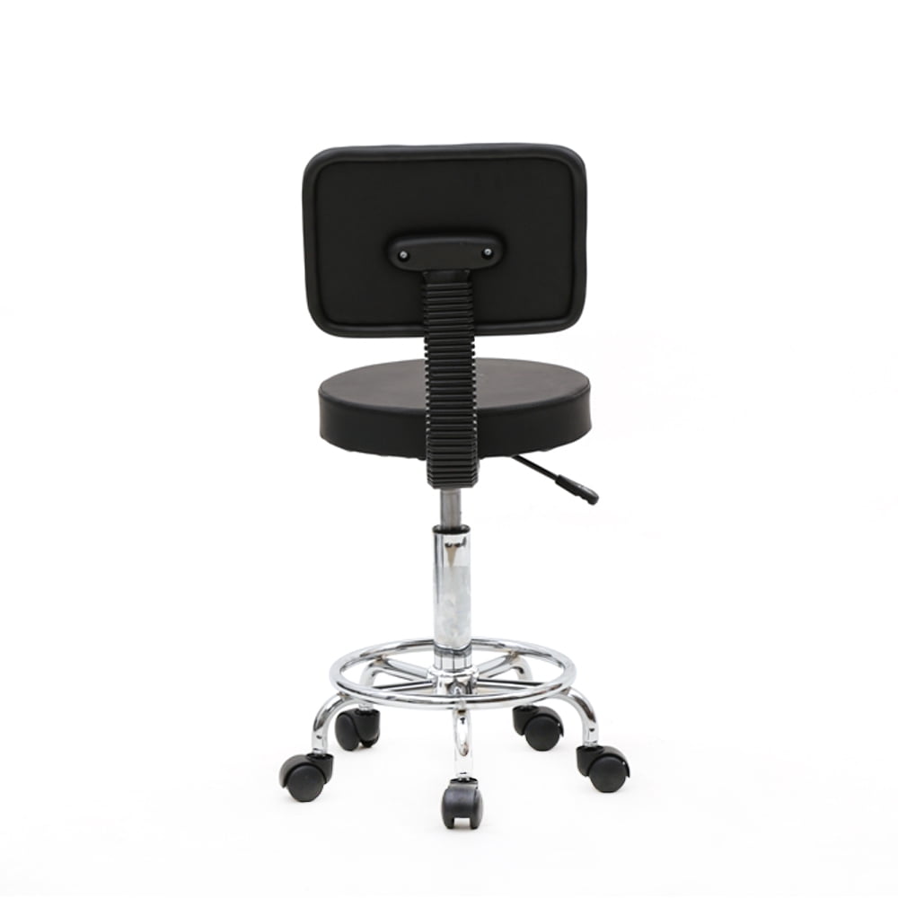 Salon Stool Round Shape Adjustable with Back, Black