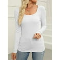 thumbnail image 5 of Womens Long Sleeve Scoop Neck Shirts Knit Tops Slim Fitted Tees Basic Casual Fall Outfits, 5 of 6