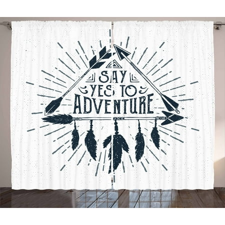 Indigo Bedroom Ideas Adventure Curtains 2 Panels Set, Adventure Quote in Hand Drawn Tribal Frame with Arrows and Feathers Ethnic Artwork, Window Drapes for Living Room Bedroom, 108W X 90L Inches, Indigo, by Ambesonne ()