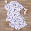thumbnail image 5 of Bow Pajamas for Women 2 Piece Button Down Short Sleeve Shorts Valentine Loungewear Purple M, 5 of 9
