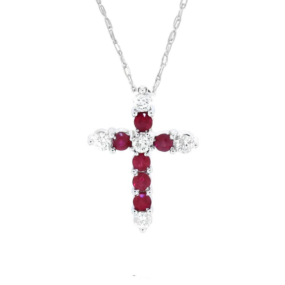Mytreasurez - 0.59 ct.t.w.Genuine Ruby and Diamond Cross Pendant