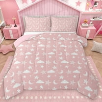 Homewish Starry Sky Boy Girl Full Size Comforter Sets 3-Piece,Pink White Bedding Comforter Set,Dreamy Princess Lightweight Bedding Sets,Ultra Soft Home Decor,Reversible