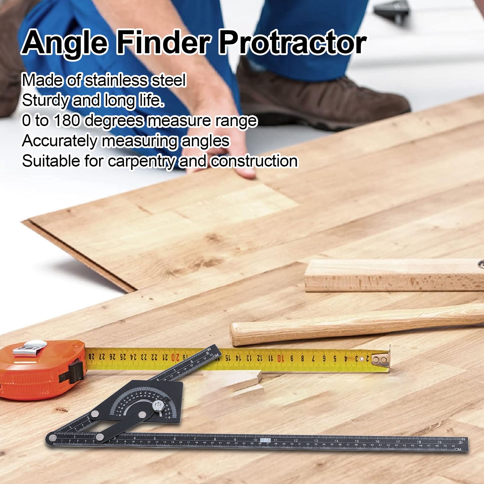 Rupoun Angle Finder Protractor 0 to 180 Degrees Stainless Steel Angle Measuring Tool for Woodworking