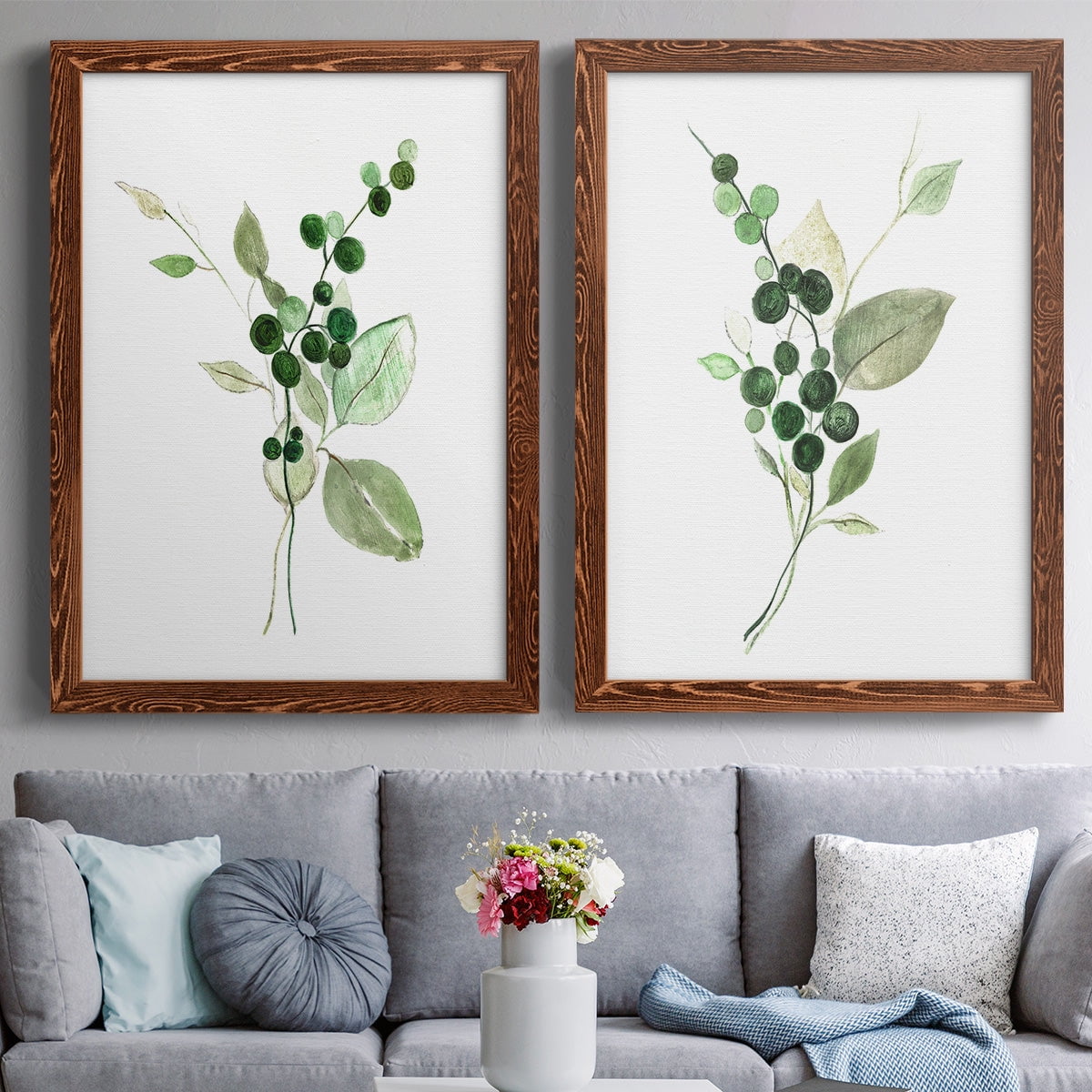 Sprigs in Green I - Premium Framed Canvas 2 Piece Set - Ready to Hang
