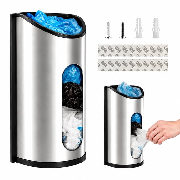 Grocery Bag Holder Wall Mount ,Plastic Bag Organizer,Stainless Steel Grocery Bag Dispenser for Kitchen,Pantry,Cabinet,Plastic Bag Holder -Silver