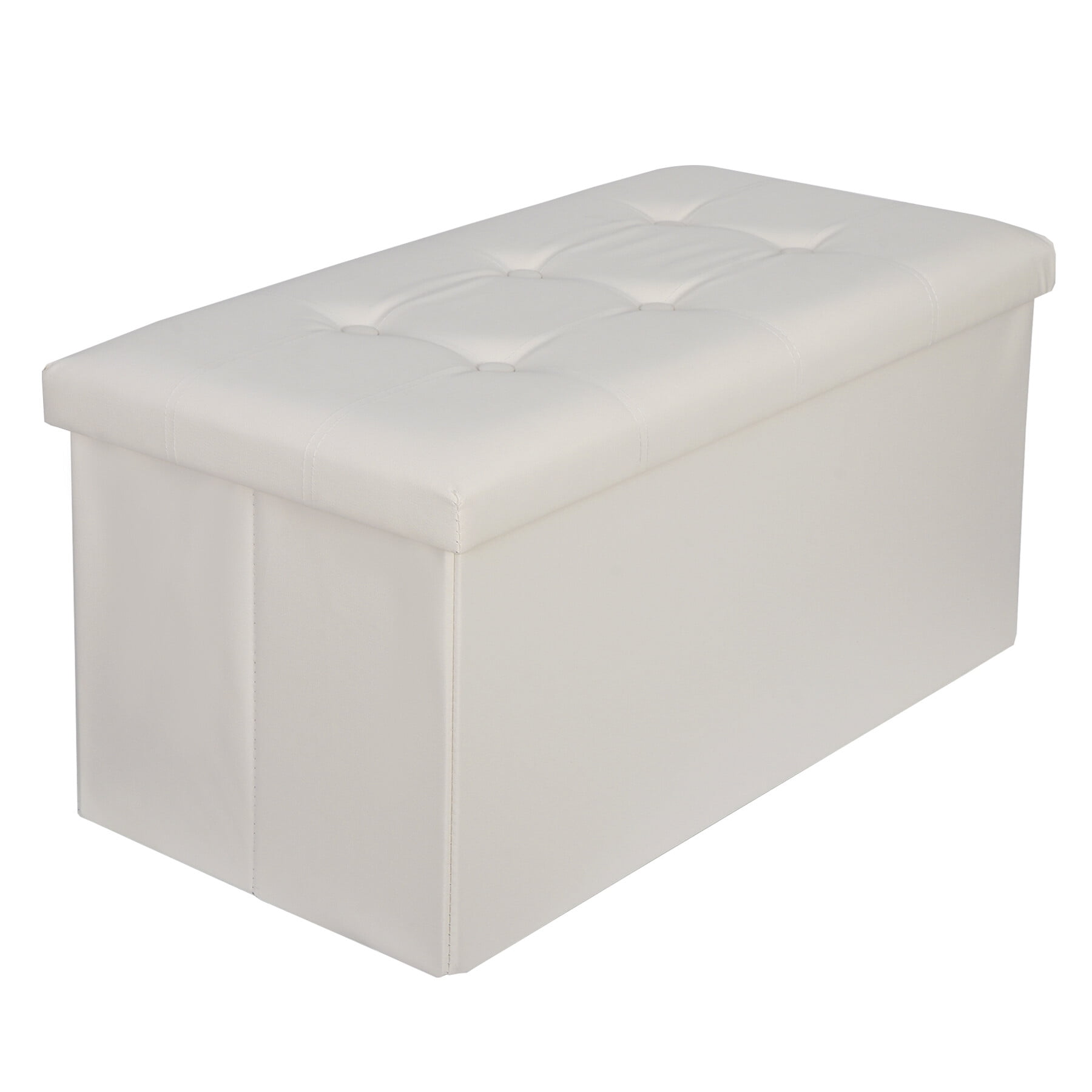 ZENY 30" Folding Storage Ottoman Bench Entryway MDF PVC Faux Leather Finish, White