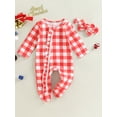 thumbnail image 2 of Cenuakty Infant Baby Christmas Footed Romper, Crutch/Plaid/Christmas Tree Print Long Sleeve Ruffled Zipper Jumpsuit + Headband, 2 of 9