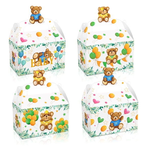 24 Pack Party Favor Boxes, Cute Little Bear Treat Bags, Gable Boxes for Kids Birthday Baby Showers Decorations Supplies Favors,Dessert Candy Goodies Bulk Box