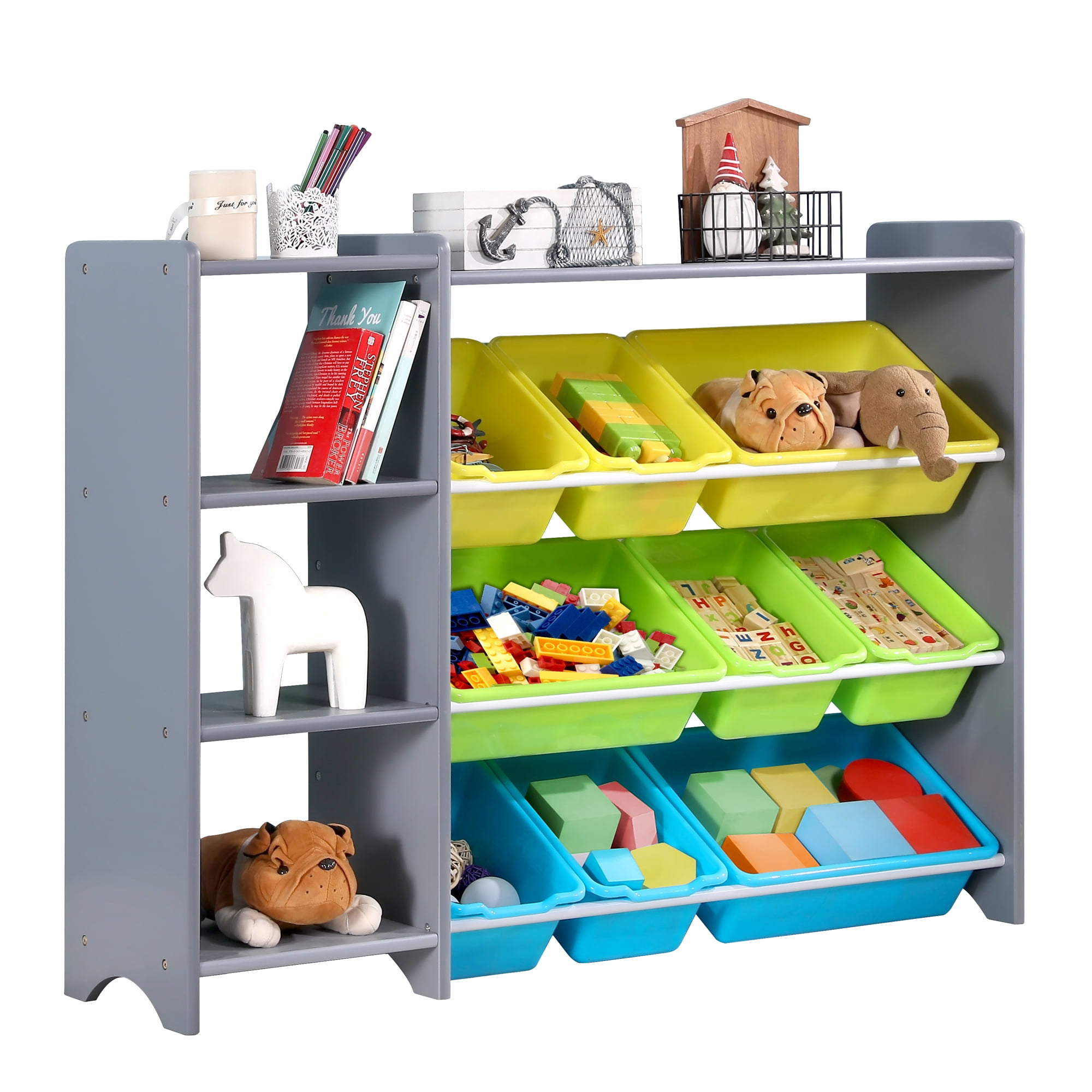 4Tier Kids' Toy Storage Organizer Shelf 100Solid Wood,Children's