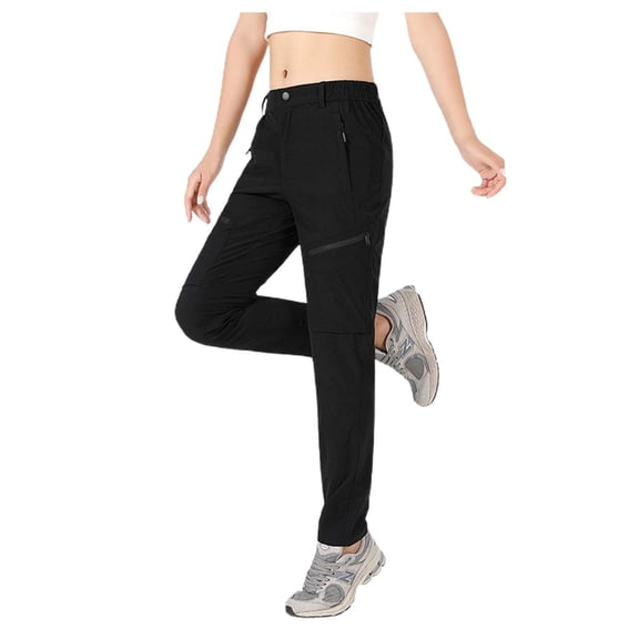 HNMKIU Hiking Pants Women Summer Outdoor Breathable Lightweight Trekking with Stretch Trousers for Women Black,L