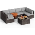 thumbnail image 5 of Gasee Patio Furniture Set, 7 Pieces Outdoor Conversation Set with Rattan Sectional Sofa, Coffee Table for Garden Backyard, Gray Cushion, 5 of 6