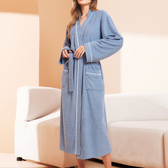 Nrmvnmi Unisex Cotton Blend Mid-Length Bathrobe Spa Robe For Men Or Women Warm Long Sleeves Sleepwear Super Soft Comfortable Loungewear With Belt Pockets For Fall Winter