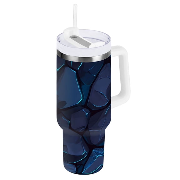 Ryvnso 40 oz Tumbler with Handle and Straw Texture Cartoon Stones Insulated Stainless Steel Travel Mug with Lid
