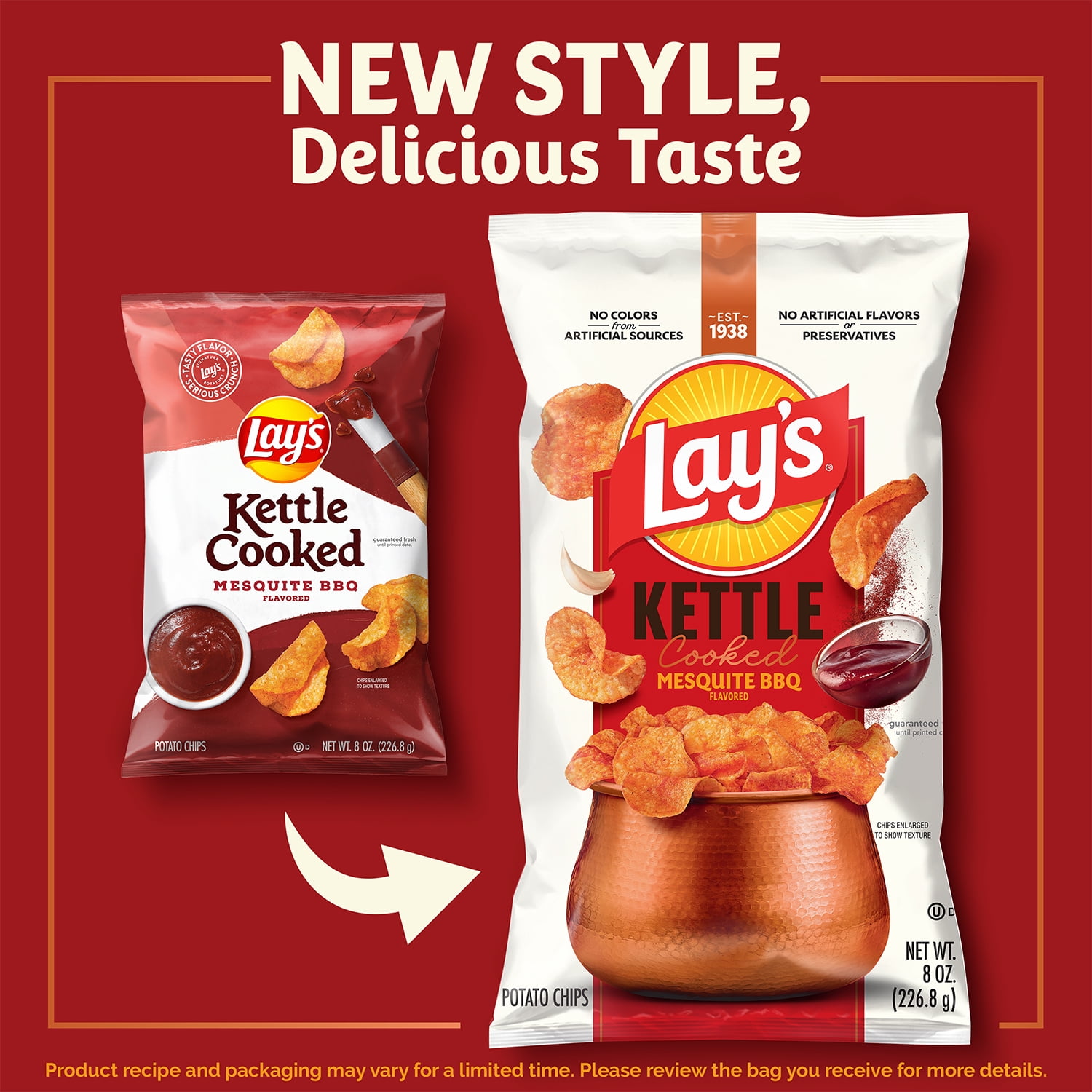 Lays Mesquite BBQ Kettle Cooked Potato Chips Bag, 8 oz