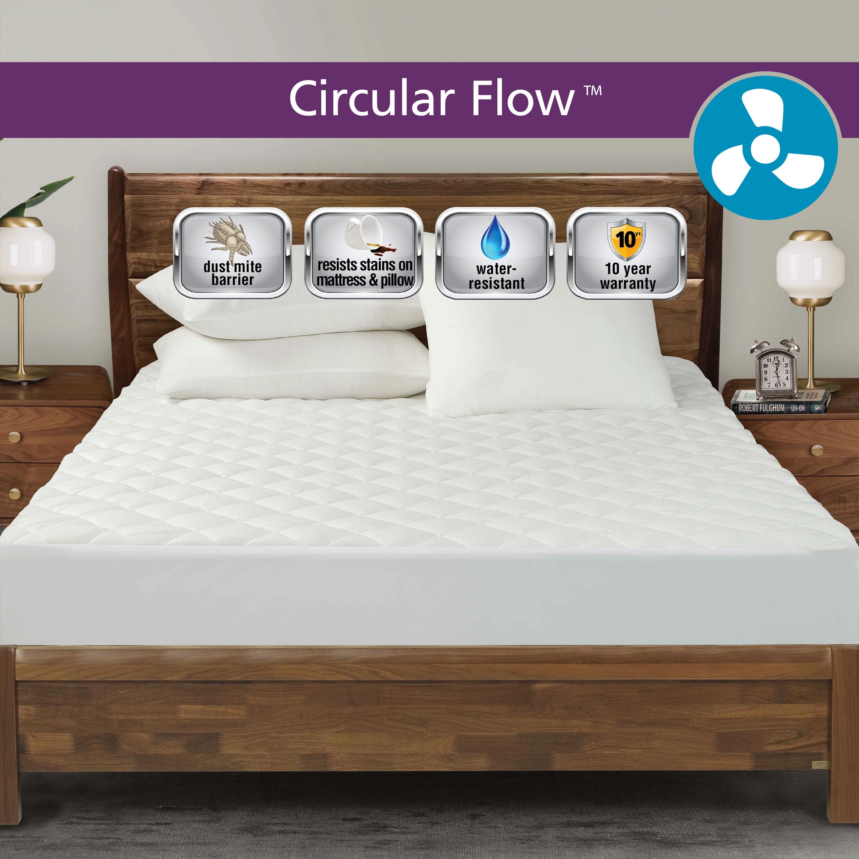 All-in-One Circular Flow Breathable & Cooling Fitted Mattress Pad, Full
