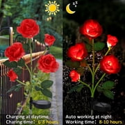 Solar Garden Stake Lights, Rose Flowers Lights LED Yellow Solar Stake Lights with 5 Roses Waterproof for Garden, Yard, Christmas Pathway, Grave Decor(1 Pack-Red)