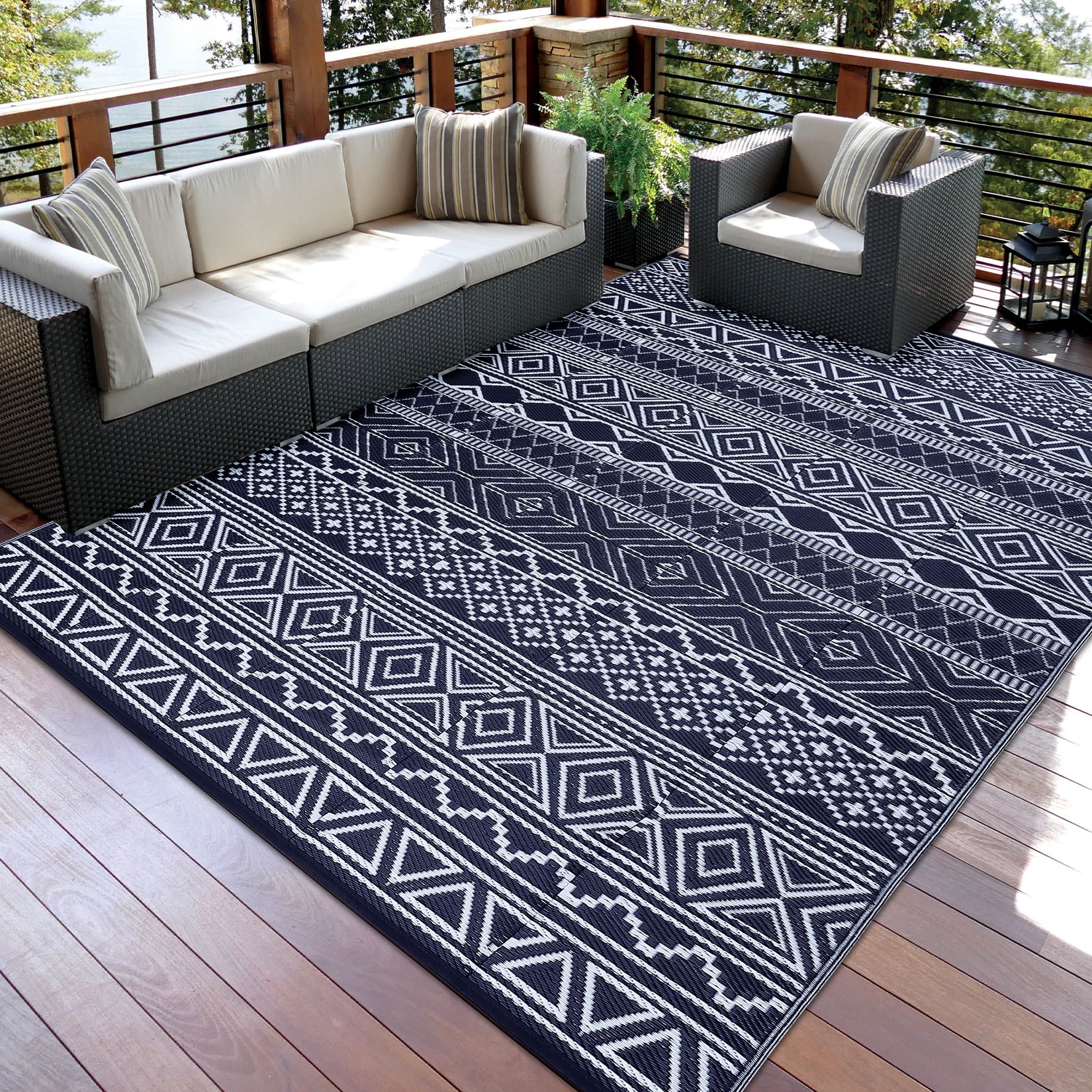 Ataucjin 8x10 Outdoor Rug Waterproof Plastic Straw Rugs Reversible Outdoor Patio Rug Camping,RV Mat,Large Outside Rug Carpet for Porch, Deck,Backyard, Balcony,Easy Cleaning