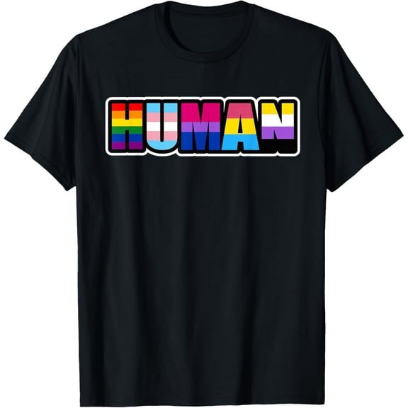 HUMAN LGBT Flag Gay Pride Month Transgender T-Shirt men and women can wear, black, white, gifts