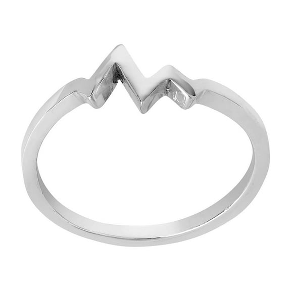 Silverly Women's 925 Sterling Silver Heart Pulse Heartbeat Zig-Zag Ring