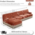 thumbnail image 2 of 135.6'' Modular sectional Sofa, Chesterfield Velvet L-Shaped Couch, Upholstered 4-Seater Sofa with Ottoman, Button Tufted, Tassel Fringe Skirt, Deep Couches for Living Room, Bedroom, Red Brown, 2 of 11