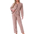 thumbnail image 1 of Conjunto de pijama de franela para mujer, de manga larga, con botones, cuello en V, pantalones de forro polar suaves, ropa de casa, L, rosa polvo, 1 of 6