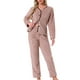 thumbnail image 1 of Conjunto de pijama de franela para mujer, de manga larga, con botones, cuello en V, pantalones de forro polar suaves, ropa de casa, L, rosa polvo, 1 of 6