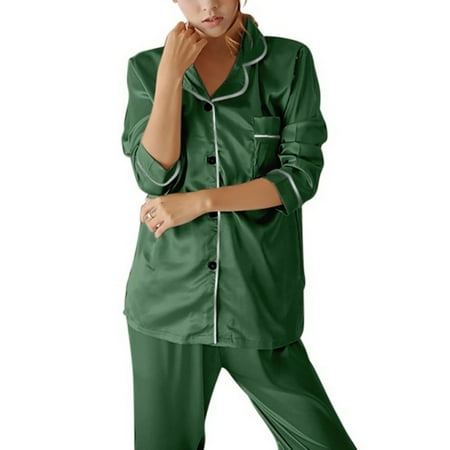 

Tetyseysh Womens Satin Pyjamas Set Silk Nightwear Long Sleeve Nightwear