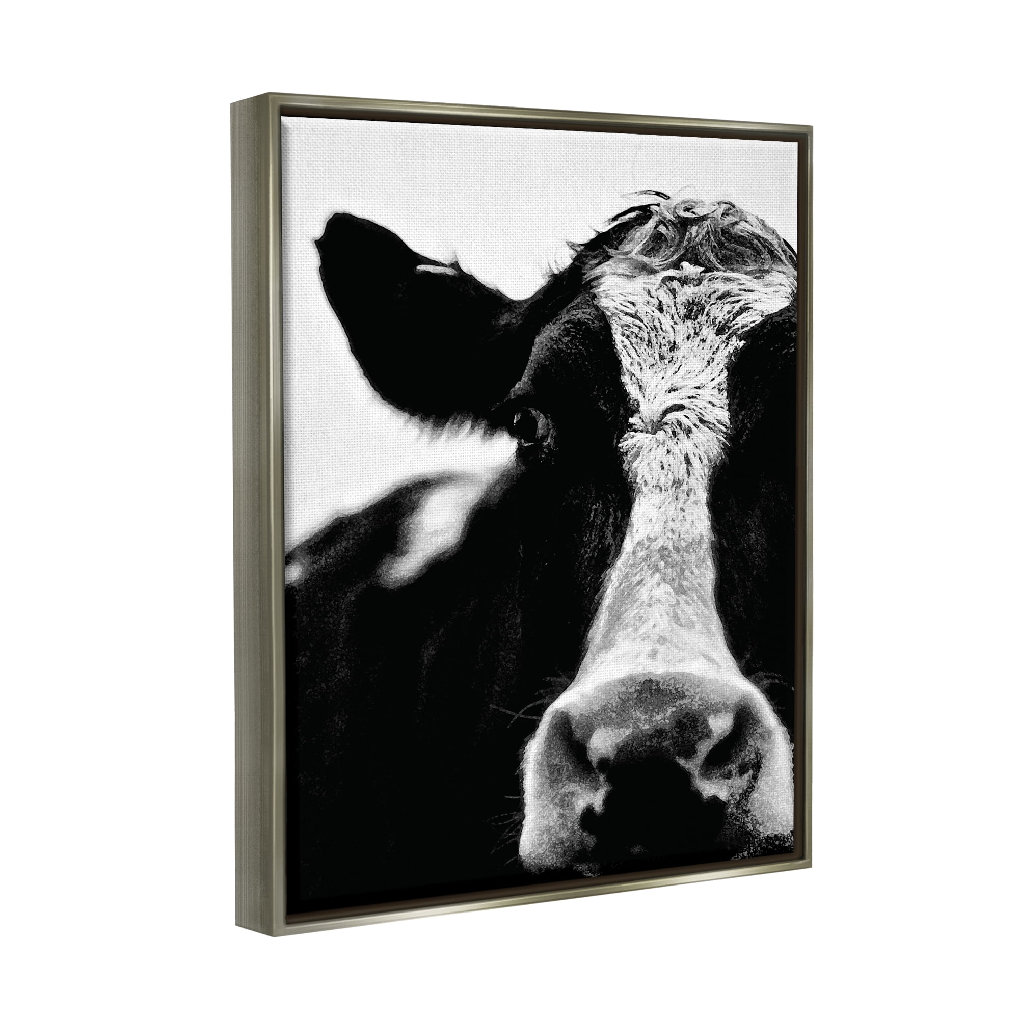 Stupell Industries Cow Black And White Close Up Luster Gray Framed Floating Canvas Wall Art, 24x30, by Lettered and Lined