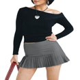 thumbnail image 2 of Ladies‘ Solid Color Cropped Knit Sweater with Oblique Off Shoulder Design, 2 of 5