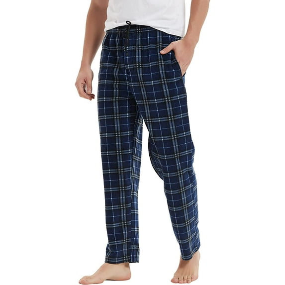 FELEMO Men's Pajama Pant Comfy Soft Lounge Plaid Sleep Pants(Dark Blue/M)