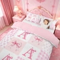 thumbnail image 3 of meiyoeat Ribbon Bow Letter Print Bedding For Girls,Pink Plaid Bowknot Alphabet A Duvet Cover Full For Kids,Pink Reversible,3-Piece(No Comforter), 3 of 6