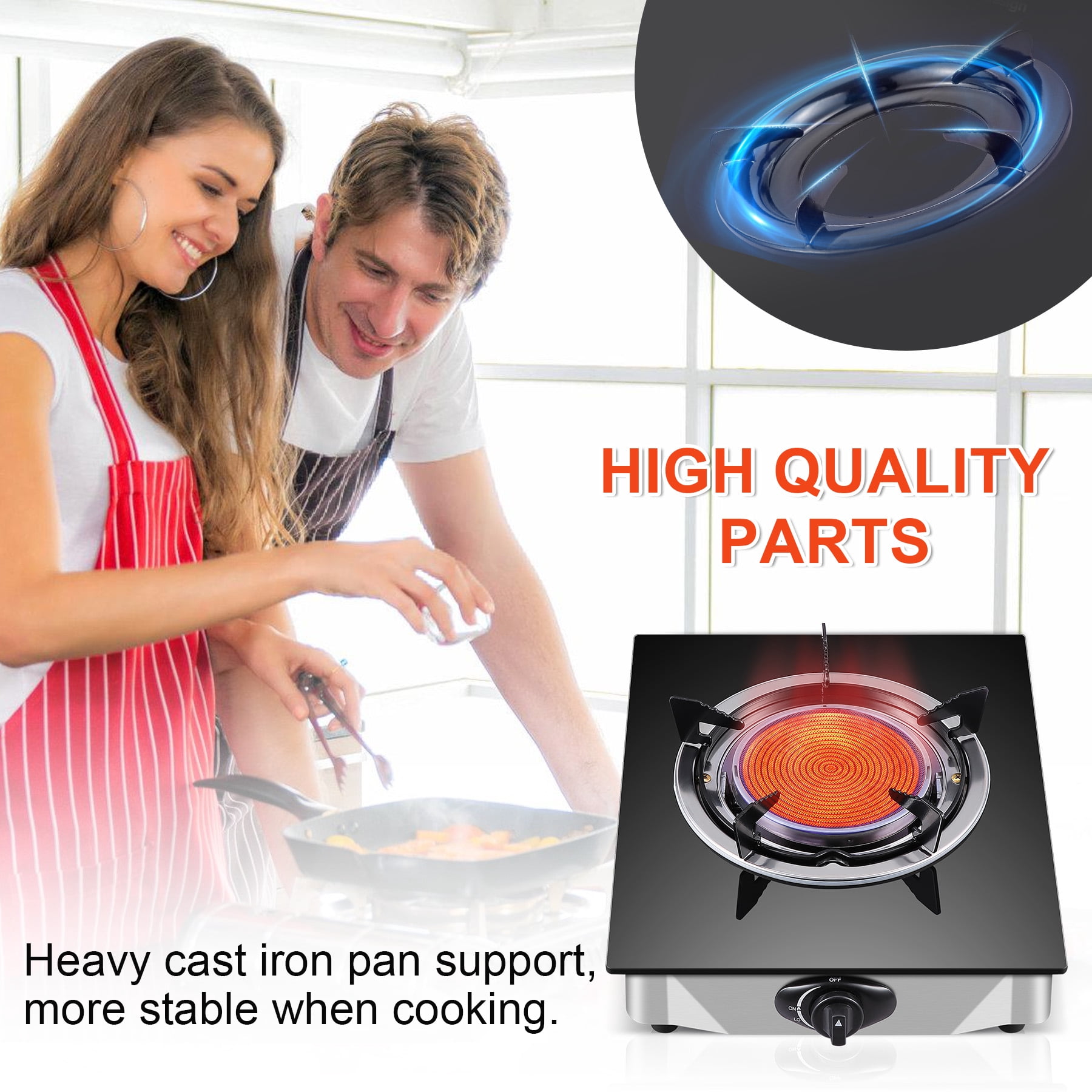 TIMVAGO Ceramic Infrared Single Burner with Tempered Glass Panel - Durable Metal Stove for Kitchen, Camping, Outdoor, RV and More - Compatible with All Cookers