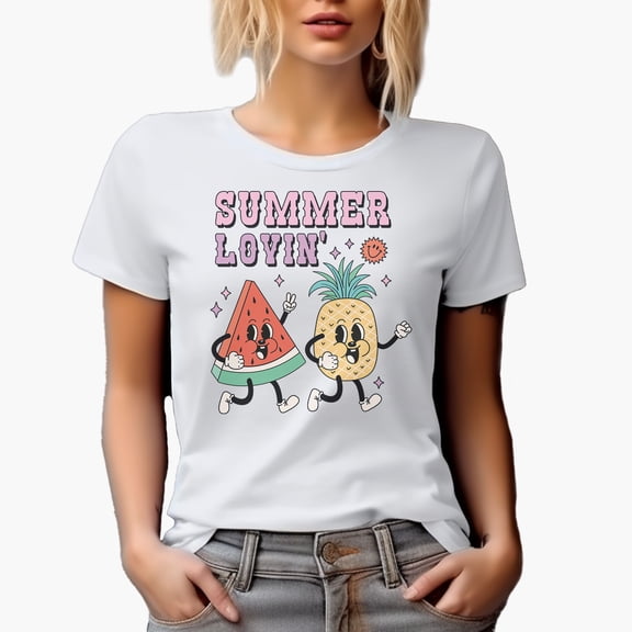 Summer Lovin, Retro Pineapple and Watermelon Art Merch Gift, White T-Shirt, Small