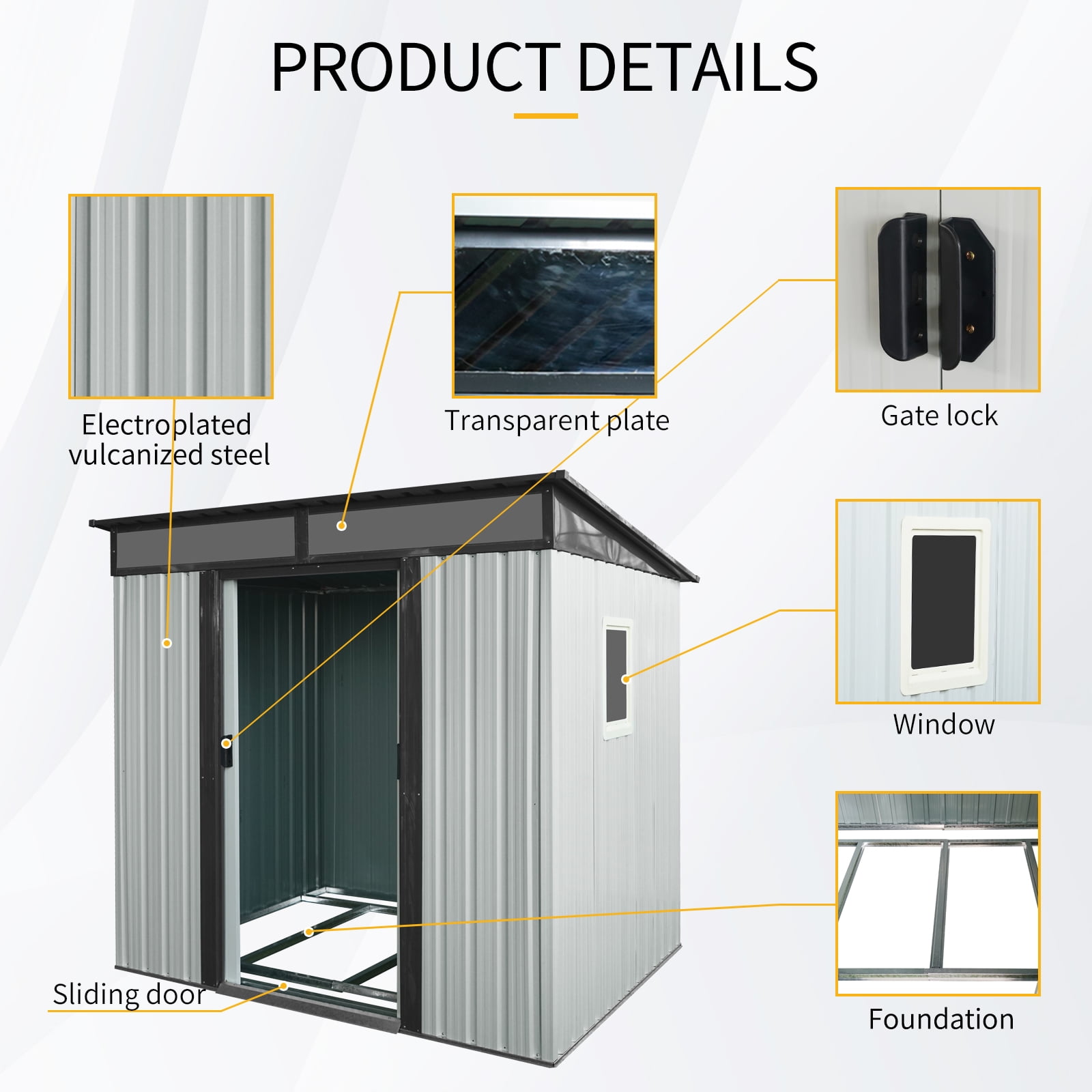 Olurrisa 6ft x 5ft Outdoor Metal Storage Shed with Window and Transparent plate for Garden, Lawn (White and Black)