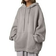 thumbnail image 2 of MAIHAN-Women's Korean Style Fleece Hoodie - Hoodie Pullover Y2K Oversized Sweatshirts Thickened Pullover with Pockets, Comfortable Loose Fit Sweatshirt for Everyday Casual Wear(GY3,XXL), 2 of 4