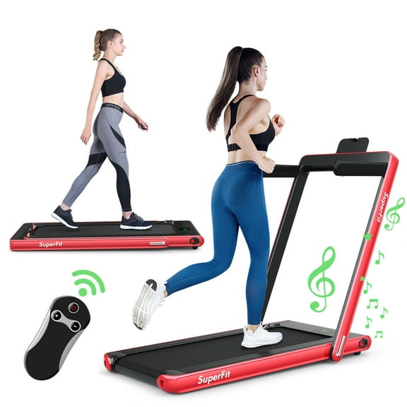 Caminadora Plegable Costway 2 en 1 Eléctrica Portátil 2,25 HP 12 Km/h Con Altavoz Bluetooth Rojo