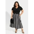 thumbnail image 2 of CASSIE LIZ Plus Size V Neck Dress for Women 5X Long Patchwork Dress Casual Black White Striped Short Sleeve Sundress Loose Fit Spring Summer Dress with Pocket 5XL 26W 28W, 2 of 5
