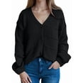 thumbnail image 3 of Women'S Fall Fashion Button Down Cardigan Sweater Loose Casual Cable Knit Sweater Coat Black L, 3 of 7