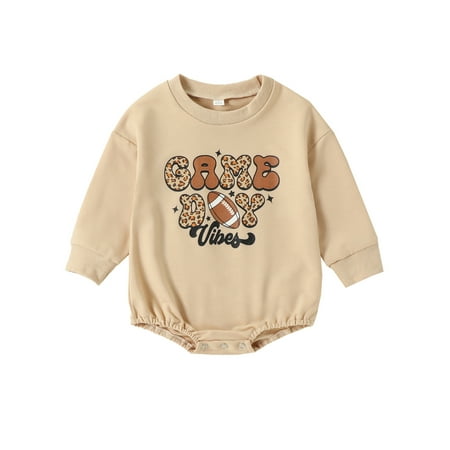 

jaweiwi Toddler Baby Rompers for Newborn Girl Boy Rugby Letter Print Casual Round Neck Long Sleeve Jumpsuit Fall Outfits Size 0 6 12 18 24 M
