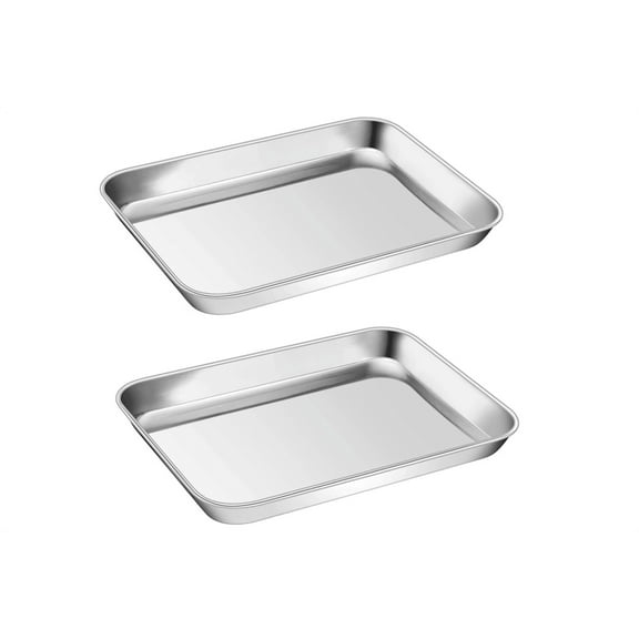 Baking Sheets Set of 2, Topboutique Cookie Sheets 2 Pieces & Stainless Steel Baking Pans & Toaster Oven Tray Pans, Rectangle Size & Non Toxic & Healthy & Easy Clean… (9 x 7 Inches)
