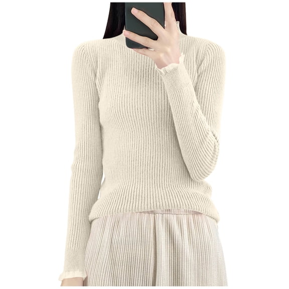 Long Sleeve Shirts for Women Winter Fall High Mock Neck Sweater Crochet Thermal Plain Tops Shirt Blouses Women 2026