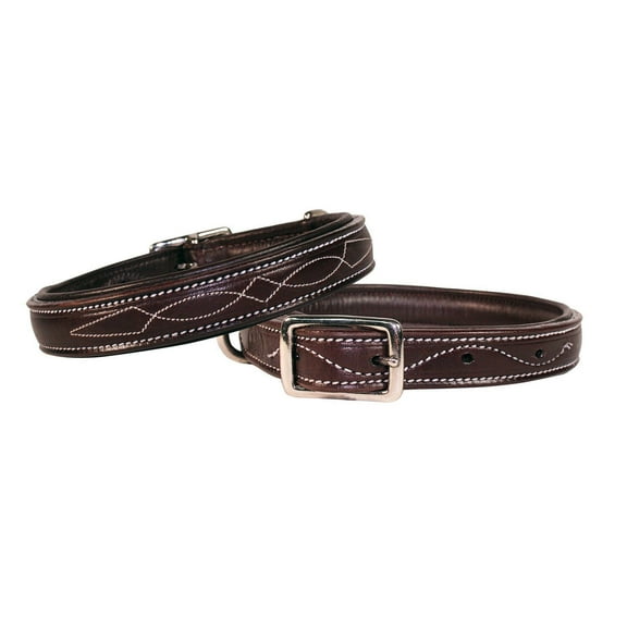 Derby Dog Designer Series USA Leather Padded Fancy Stitch Dog Collar - 24" / Havana