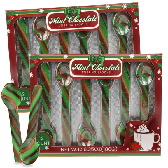 Mint Chocolate Candy Spoons, Christmas Hot Chocolate Stirrers, Pack of 2, 24 Count, 6.35 Ounces per Box