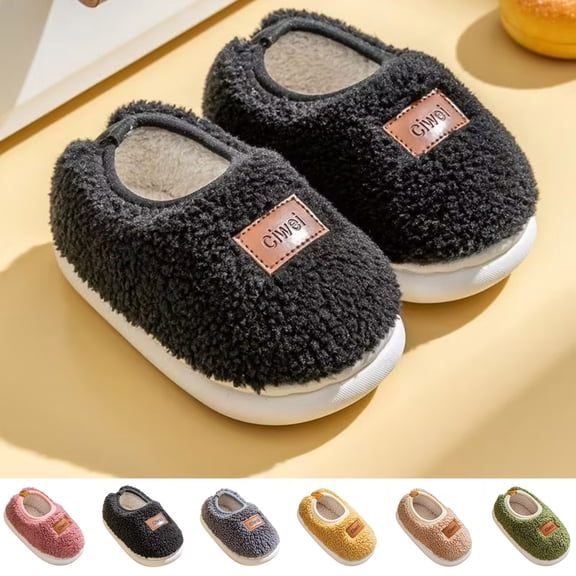 Kids House Shoes Slippers Fuzzy Warm Shoes Cozy Comfort Fleece Lined Slip On Sole Protection for Boys Girls Indoor Outdoor Yellow 30