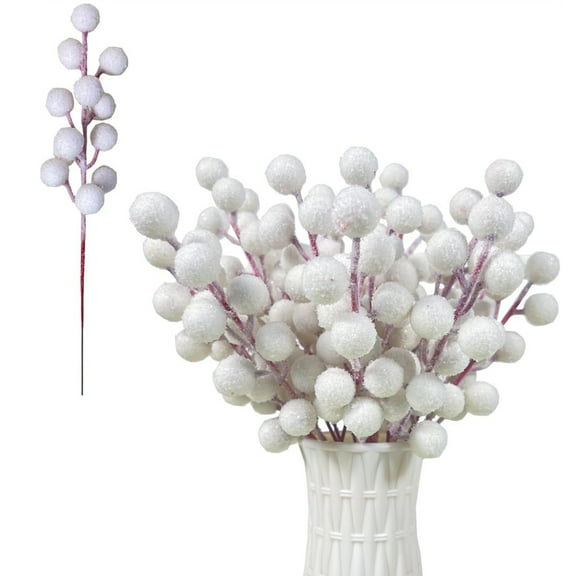 24 Pcs Snow Frosted Artificial Berry Stems White Christmas Berries Stems Snowy Christmas Spray Picks Holly Berry Branches for Christmas Tree Ornaments DIY Crafts Home Decor,8 inch,Topboutique